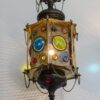 Farol Oriental de Bronce hexagonal con vidrios de colores - Imagen 2